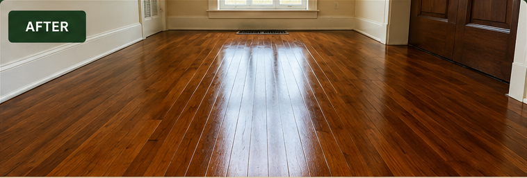 Hardwood floor after a fresh protective recoat