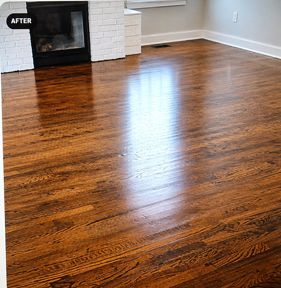 Durham living room hardwood floor after Clean and Buff service
