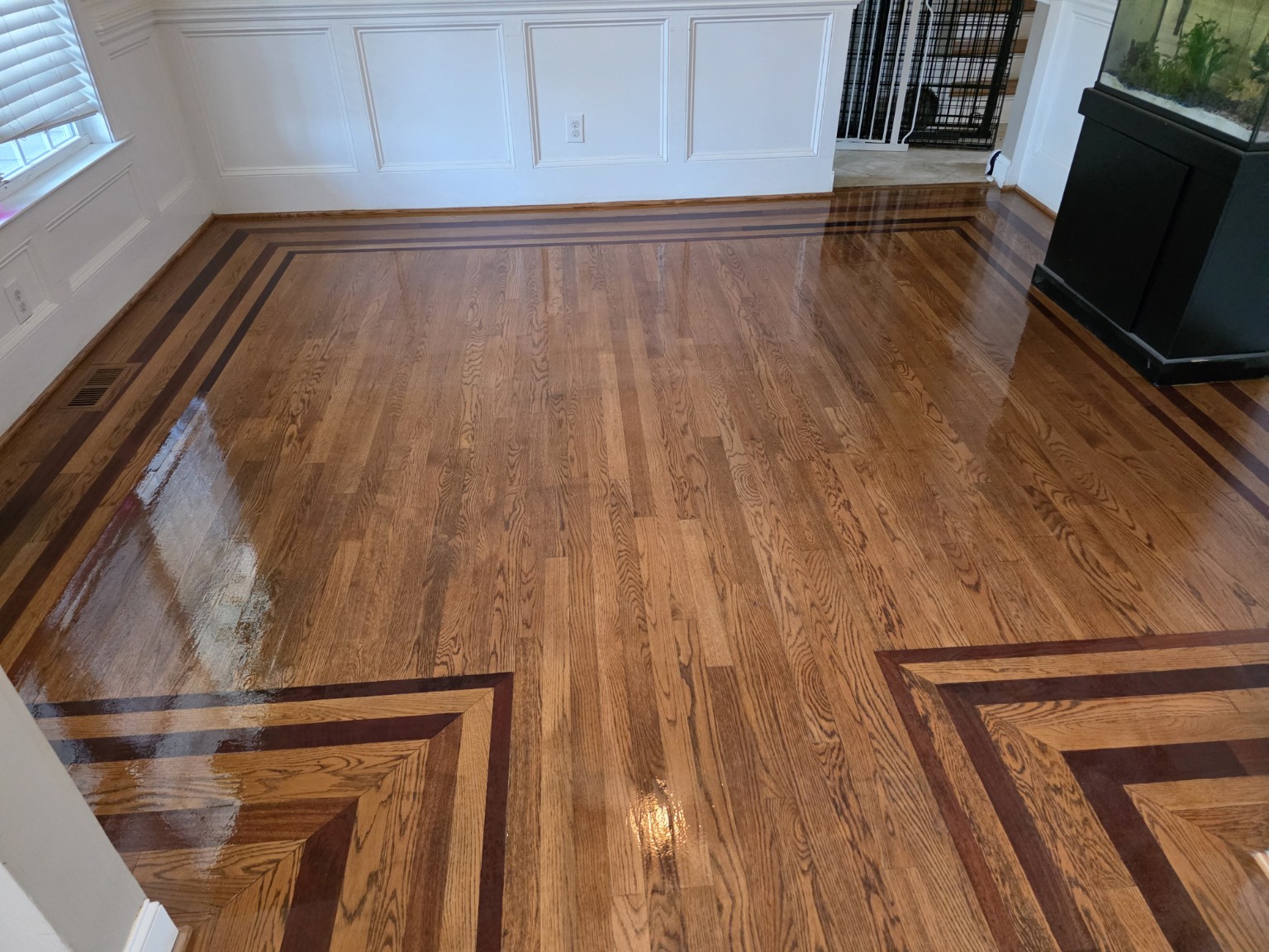 Restored hardwood floor with rich color