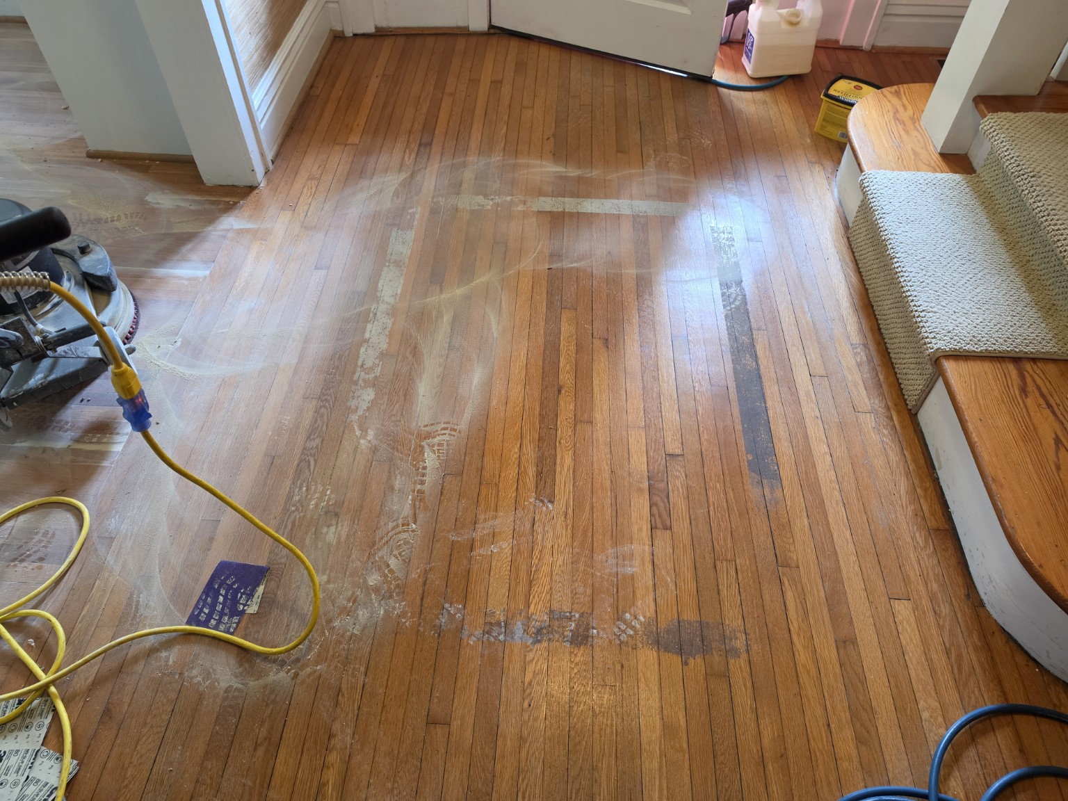 Hardwood floor before refinishing work
