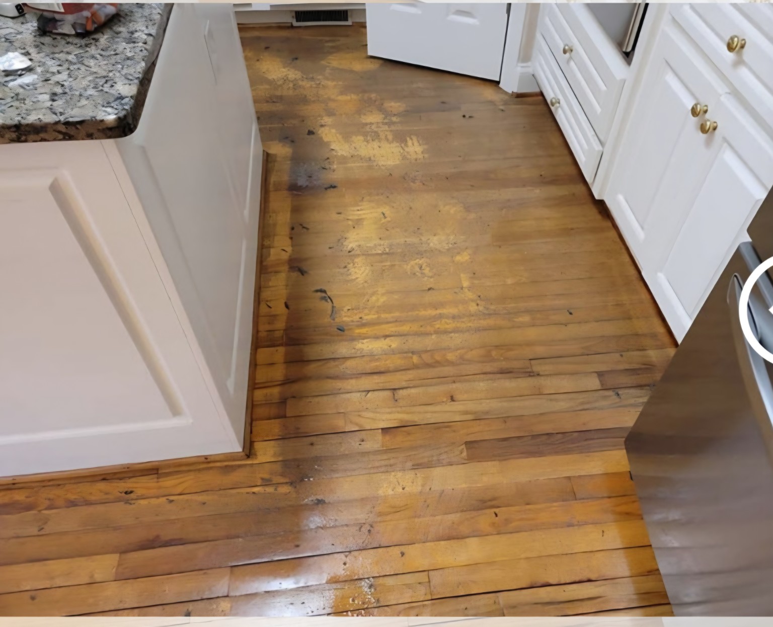 Before — Kitchen hardwood restoration