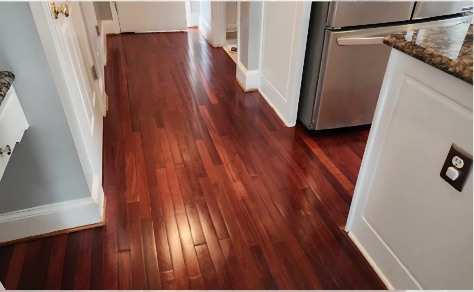 After — Hallway hardwood restoration